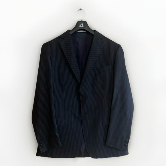 Z Zegna Wool & Silk Men's Black Pinstripe Blazer Sport Jacket sz 52L Like New! - Picture 1 of 13